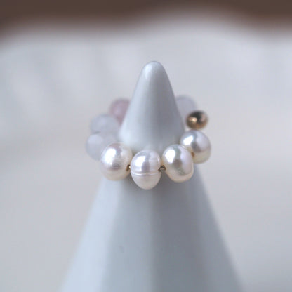 | 2way | Rose quartz x freshwater pearl ear cuff | October and June birthstones