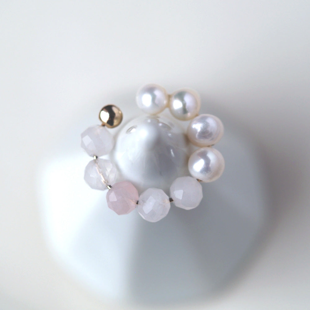 | 2way | Rose quartz x freshwater pearl ear cuff | October and June birthstones