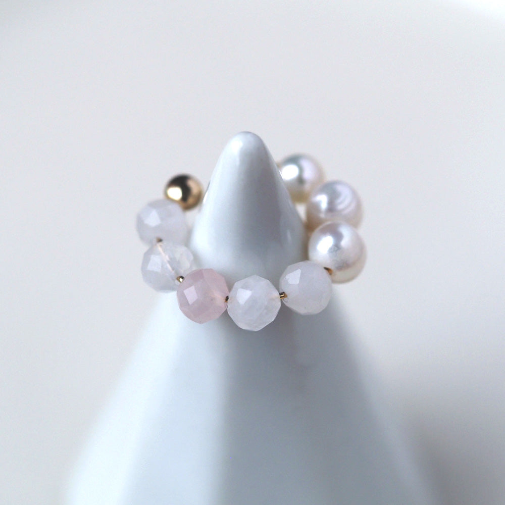 | 2way | Rose quartz x freshwater pearl ear cuff | October and June birthstones