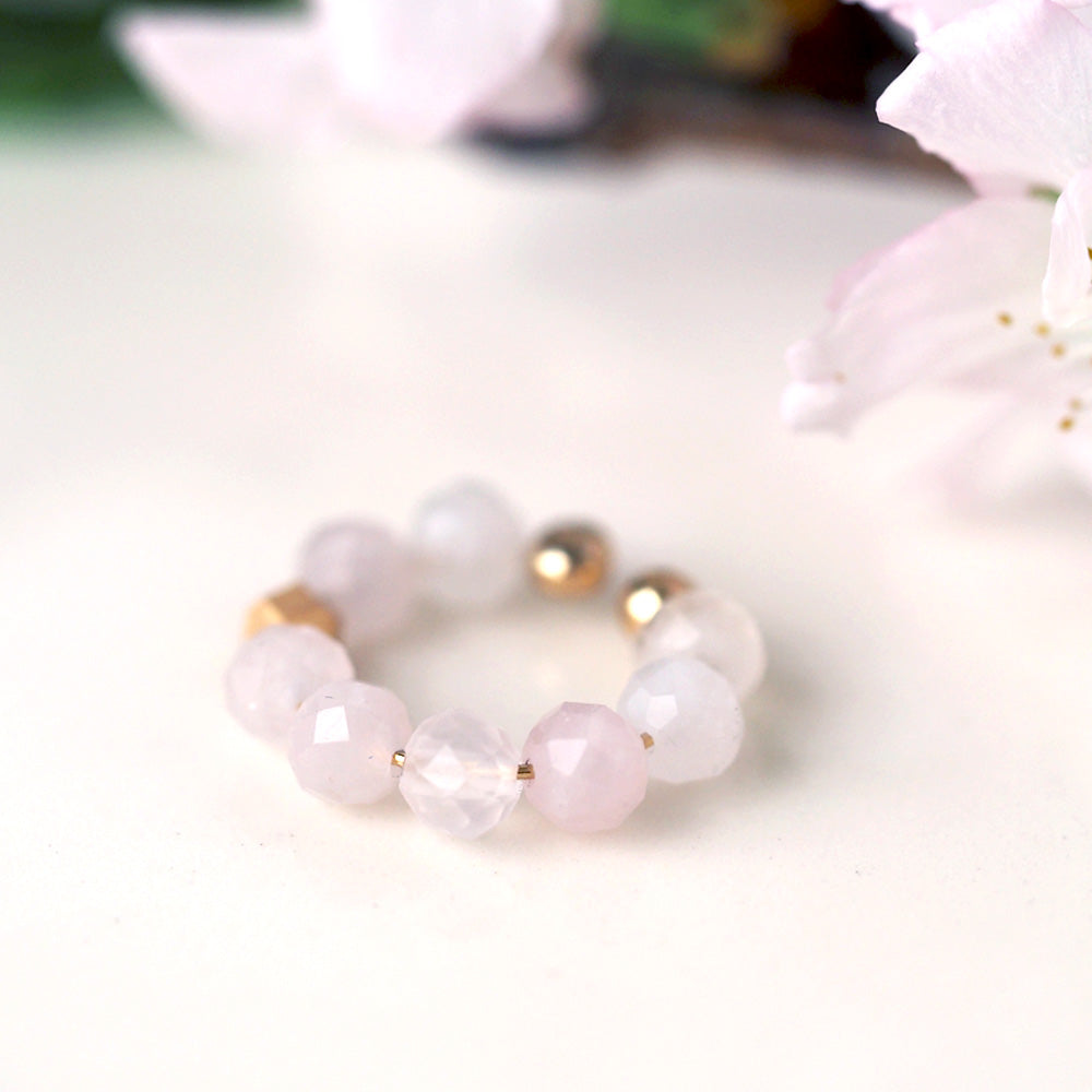 Natural stone rose quartz ear cuff | Round cut 4mm | Quality AA | October birthstone