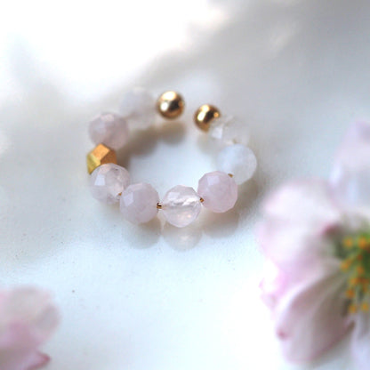 Natural stone rose quartz ear cuff | Round cut 4mm | Quality AA | October birthstone