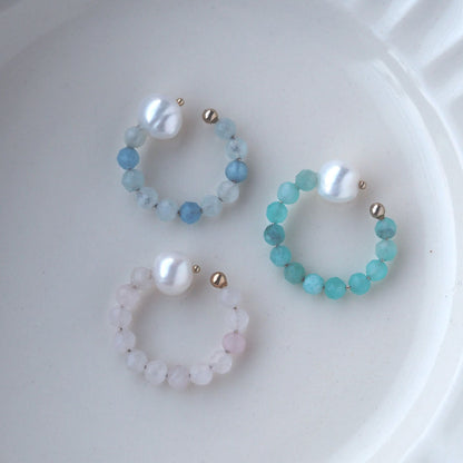 | 2way | Aquamarine x freshwater pearl ring cuff | Ear cuff/ring | March and June birthstones