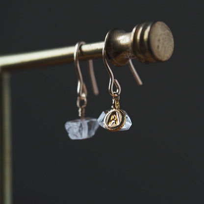 Herkimer Diamond | 14kgf Earrings | Initials of your choice | Large AAA ~Personalize Crystal