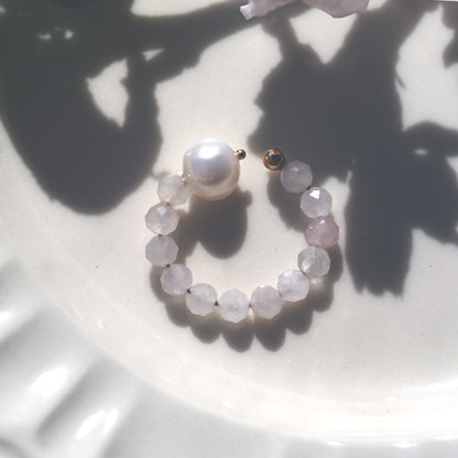 | 2way | Rose quartz x freshwater pearl ring cuff | Ear cuff/ring | October and June birthstones