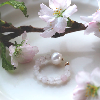 | 2way | Rose quartz x freshwater pearl ring cuff | Ear cuff/ring | October and June birthstones