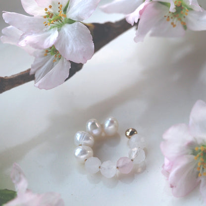 | 2way | Rose quartz x freshwater pearl ear cuff | October and June birthstones