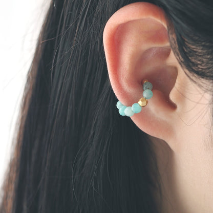 Natural stone Amazonite silica ear cuff | Round cut 4mm | Quality AA++