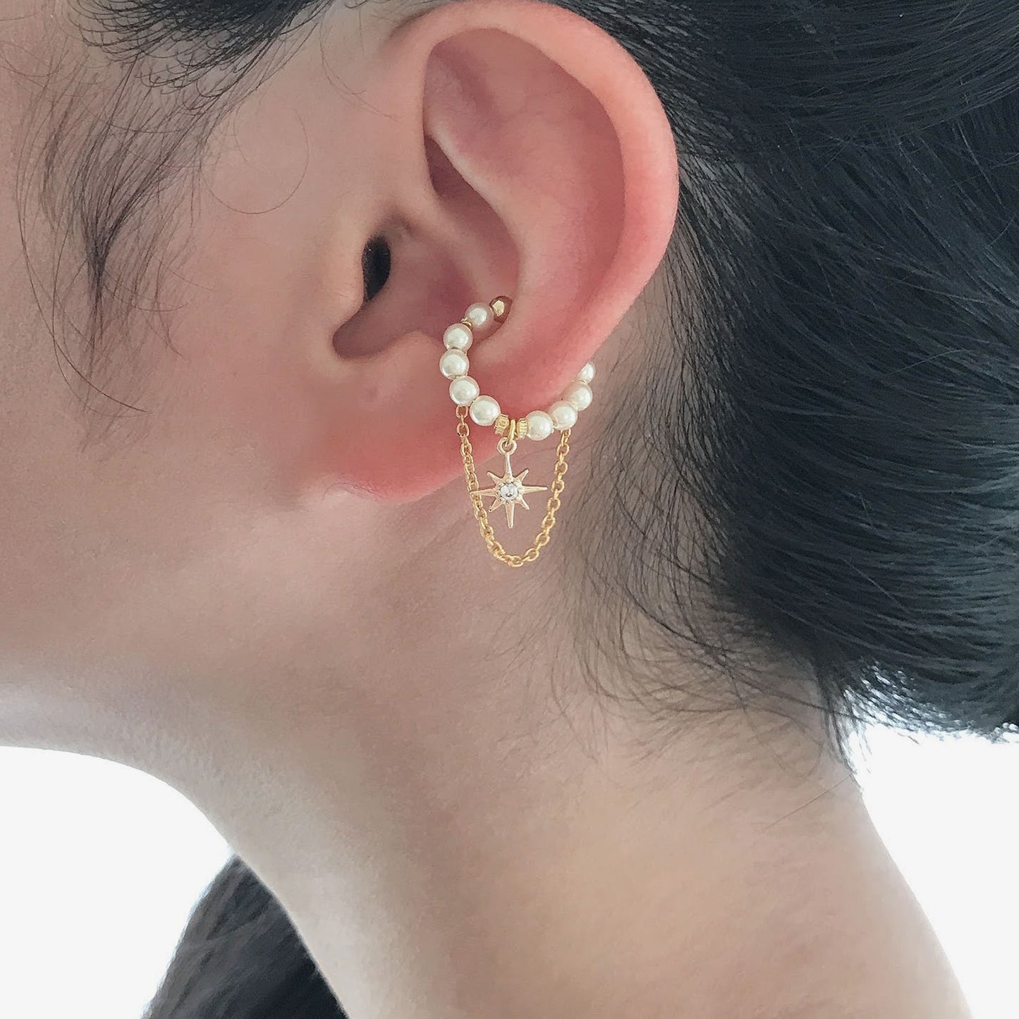 Freshwater pearl and cut bead ear cuff | June birthstone