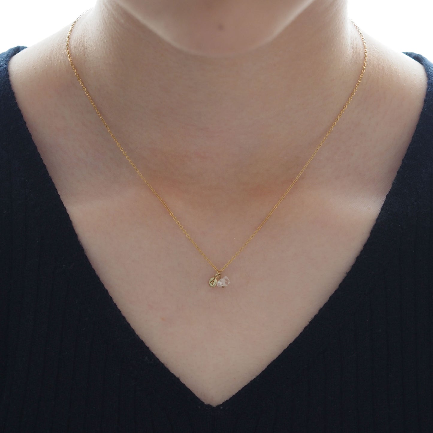 Herkimer Diamond | 14kgf Necklace | Selectable initials | Adjustable length | Large AAA ~Personalize