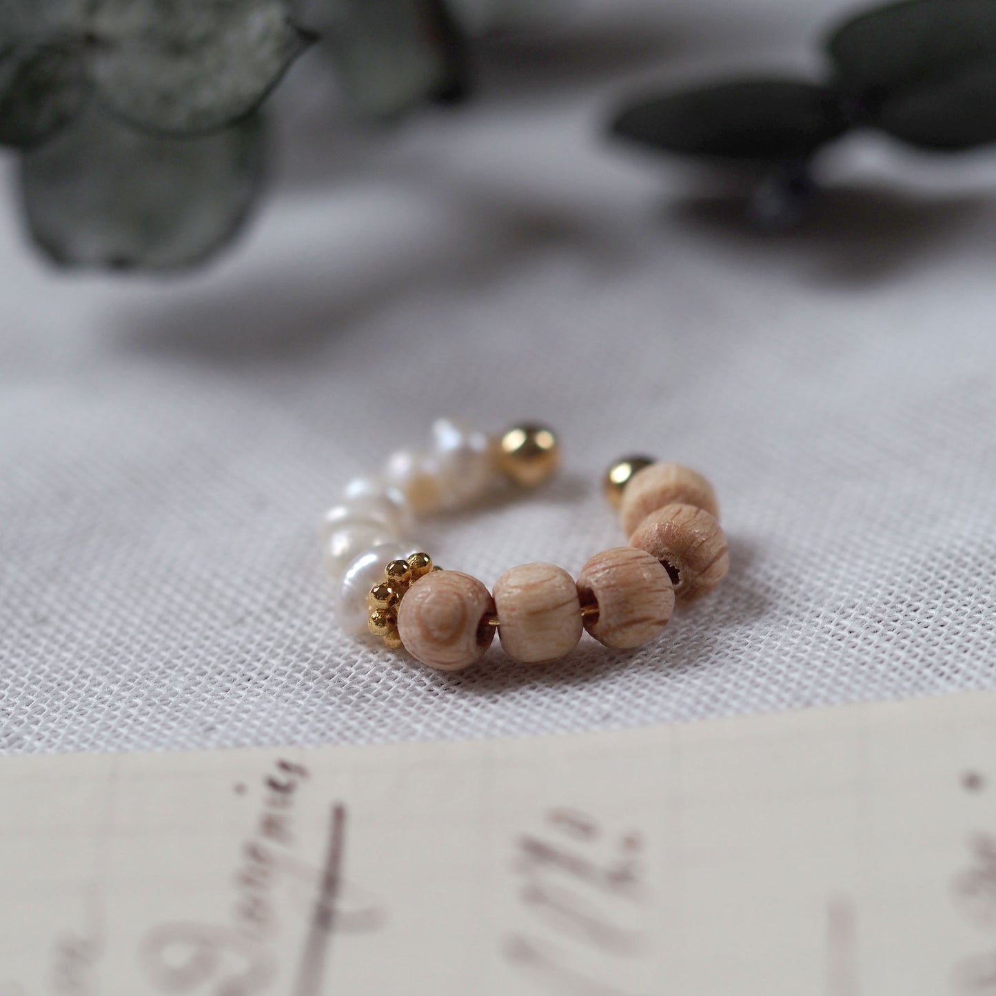 ｜2way｜Natural wood x freshwater pearl ear cuff