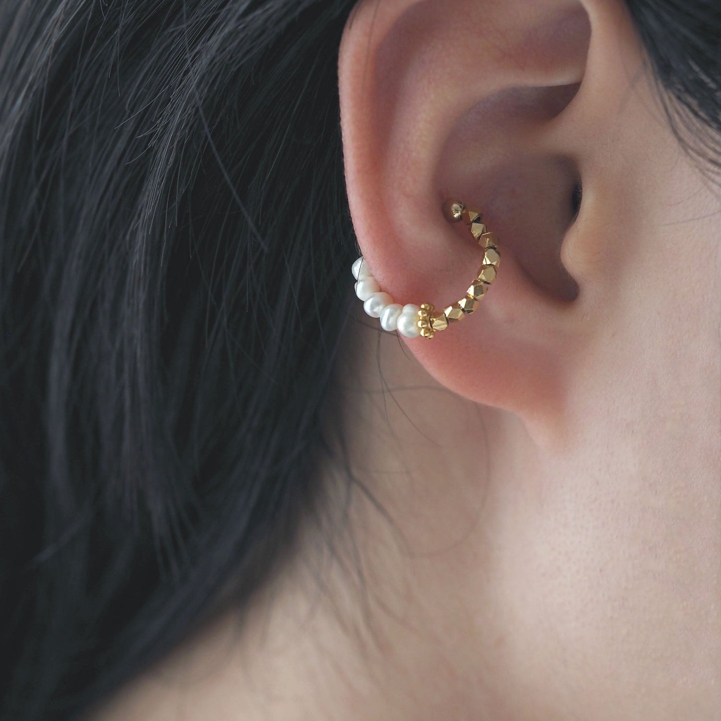 | 2way | Freshwater pearl x gold ear cuff