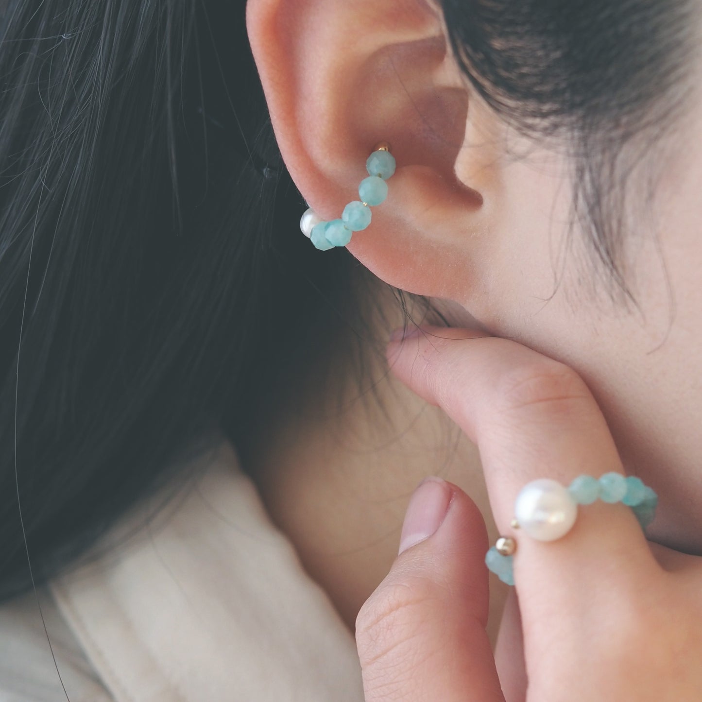 | 2way | Amazonite silica x freshwater pearl ear cuff