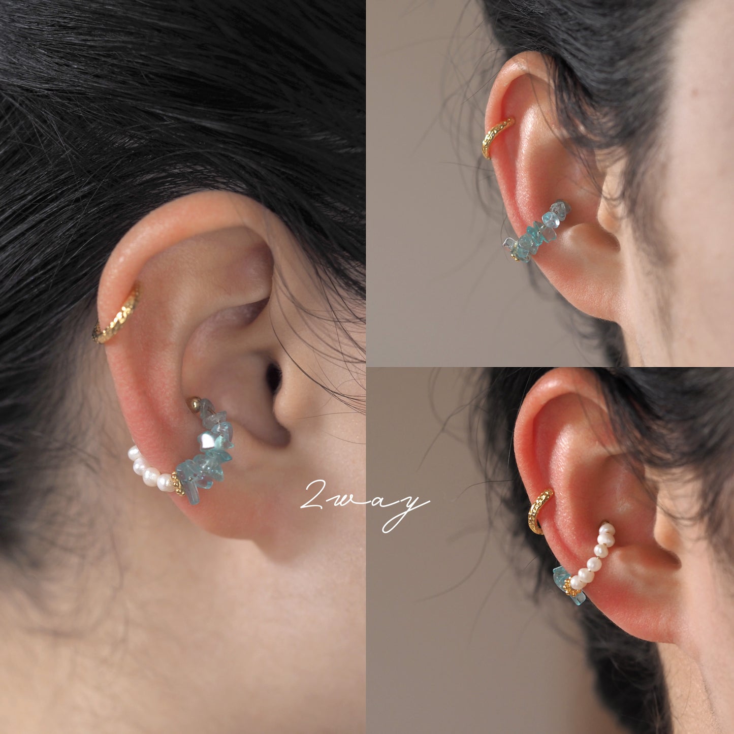 Natural stone Sazare crystal ear cuff | April birthstone