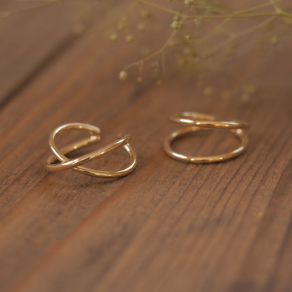 ｜2way｜Simple gold ring cuff｜Cross double｜Ring size 12｜