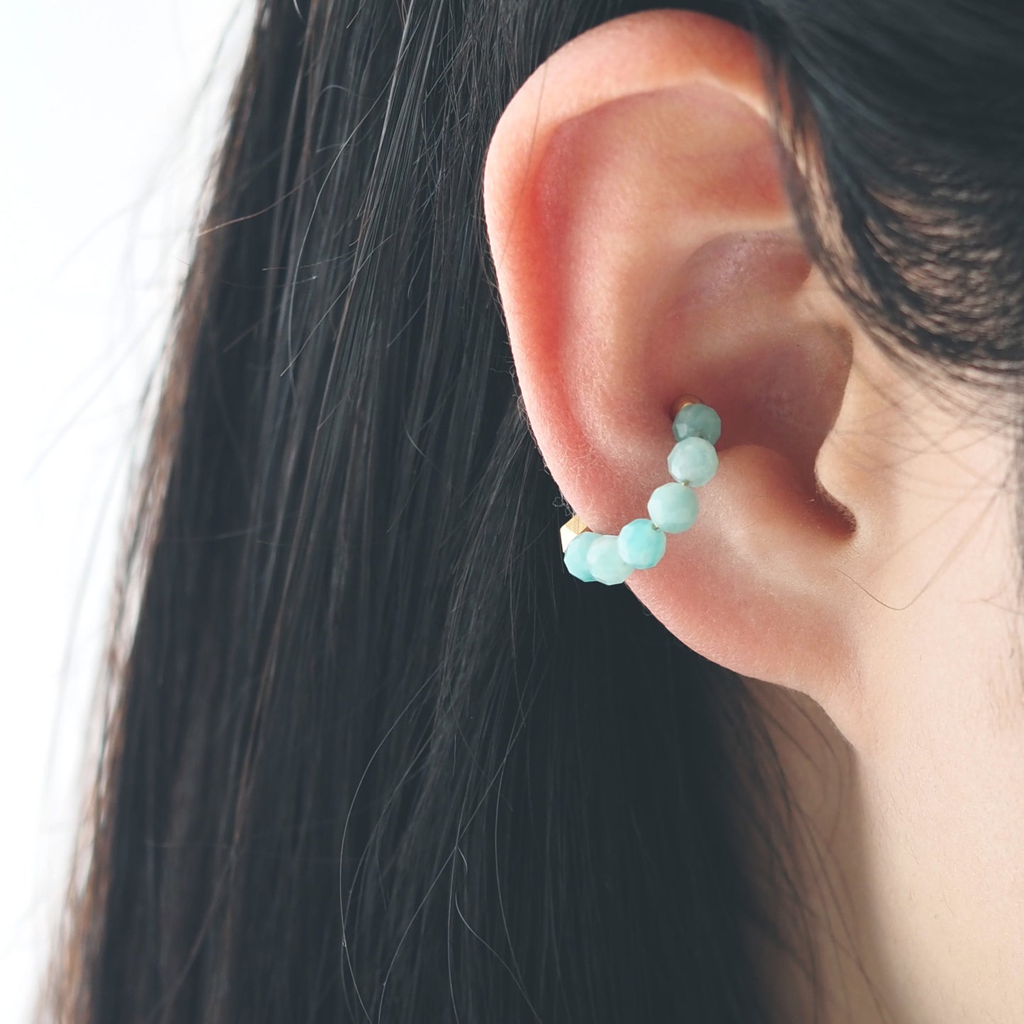 Natural stone Amazonite silica ear cuff | Round cut 4mm | Quality AA++