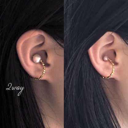 | 2way | Freshwater pearl x gold ear cuff