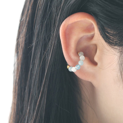 Natural stone aquamarine ear cuff | Round cut 4mm | Quality AA+ | March birthstone