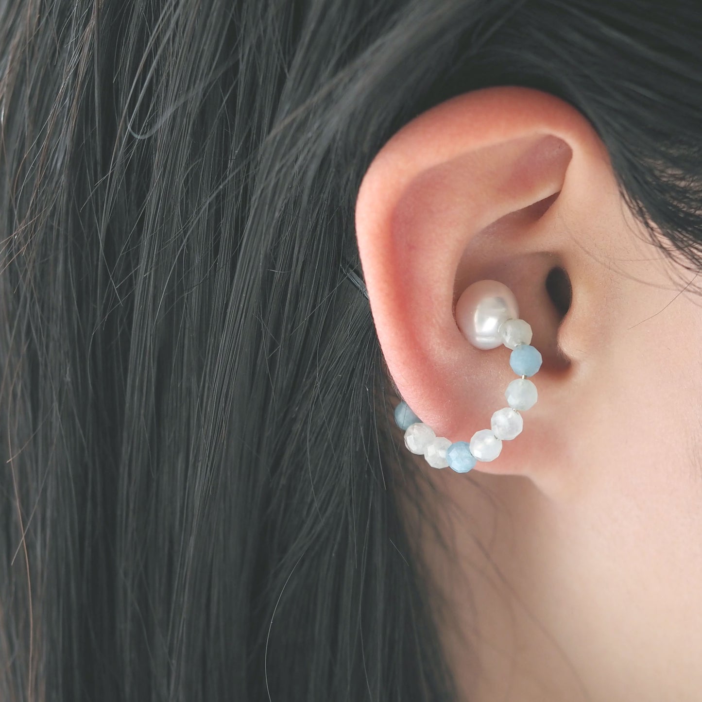 | 2way | Aquamarine x freshwater pearl ring cuff | Ear cuff/ring | March and June birthstones