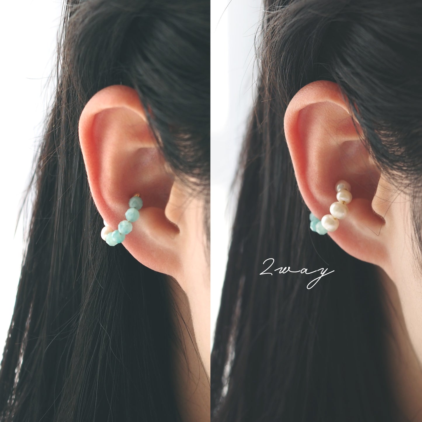 | 2way | Amazonite silica x freshwater pearl ear cuff