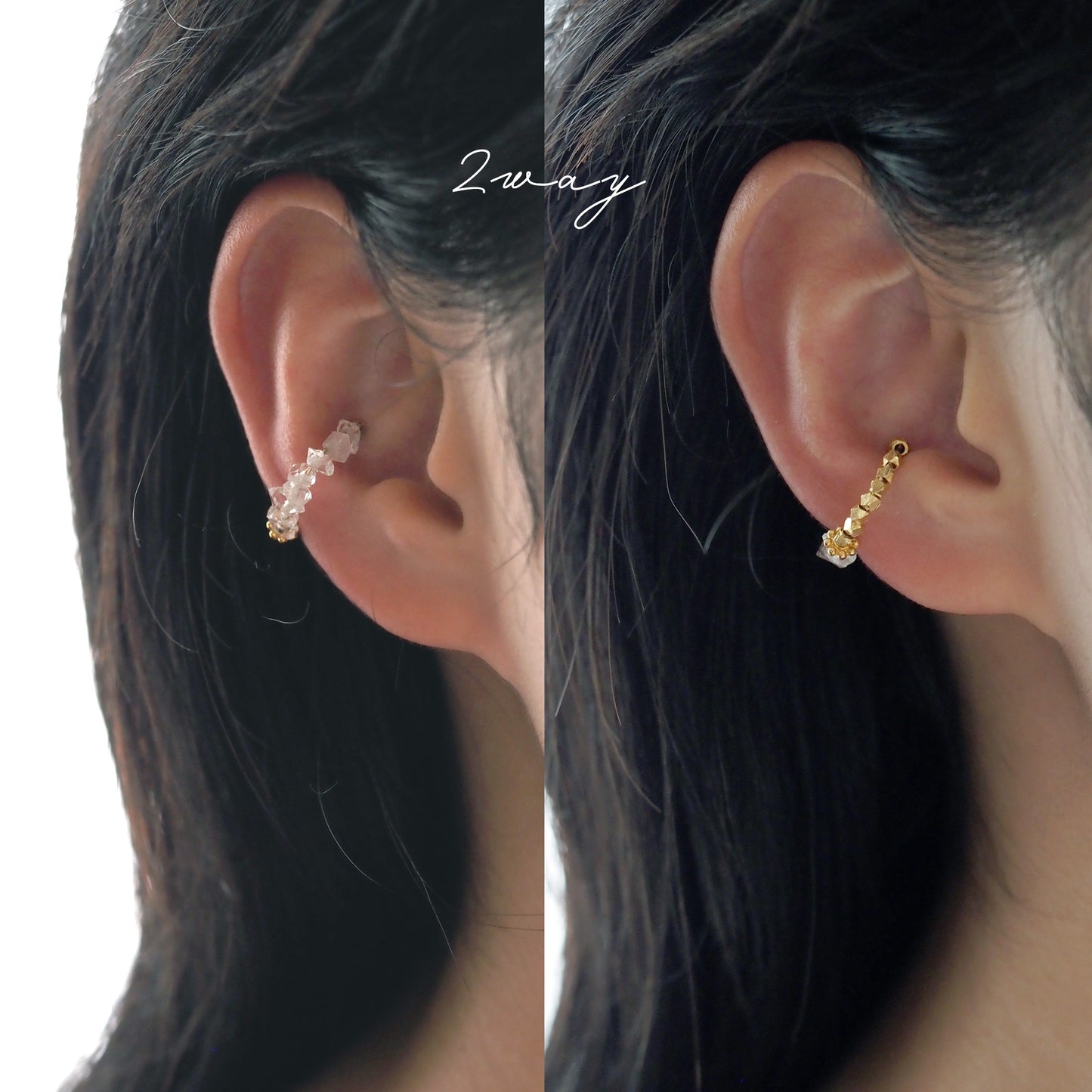 | 2way | Herkimer diamond x gold ear cuff | High quality AAA