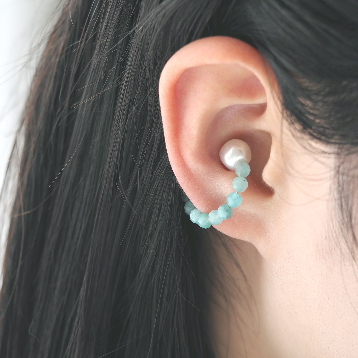 | 2way | Amazonite silica x freshwater pearl ring cuff | Ear cuff/ring