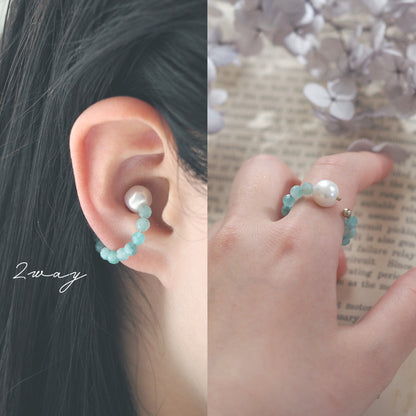 | 2way | Amazonite silica x freshwater pearl ring cuff | Ear cuff/ring