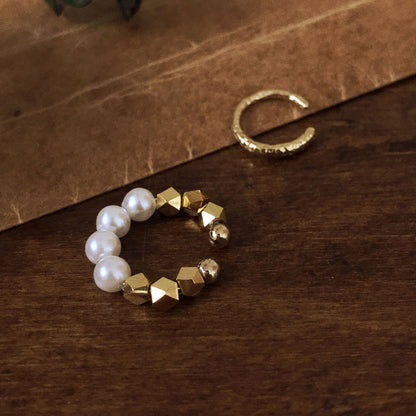 Freshwater pearl and cut bead ear cuff | June birthstone