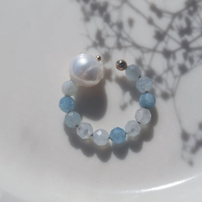 | 2way | Aquamarine x freshwater pearl ring cuff | Ear cuff/ring | March and June birthstones