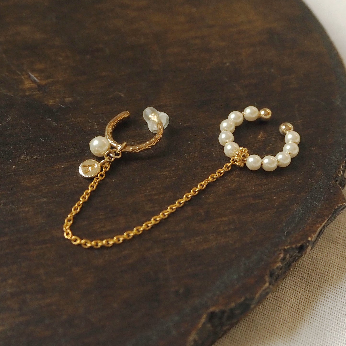 ｜2way｜Pearl twin ear cuff｜Choice of initial charm