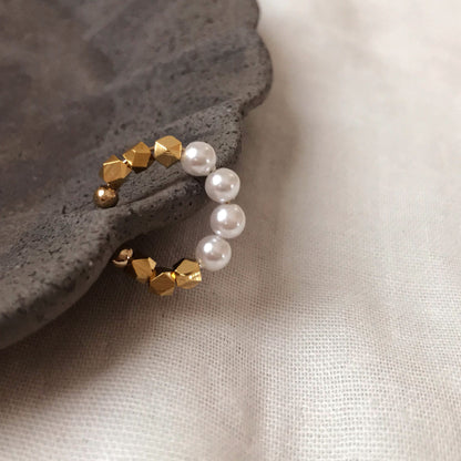 Freshwater pearl and cut bead ear cuff | June birthstone