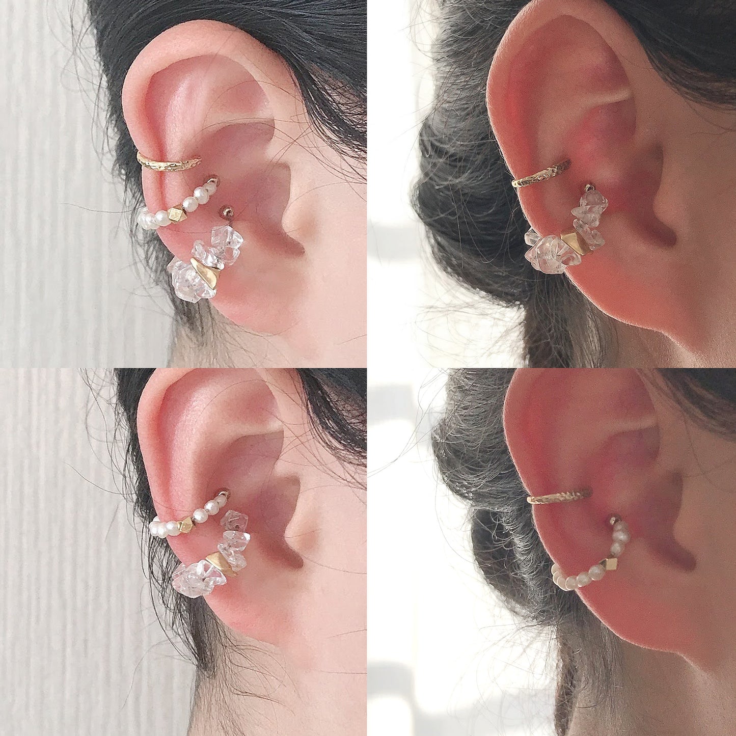 Natural stone Sazare crystal ear cuff | April birthstone