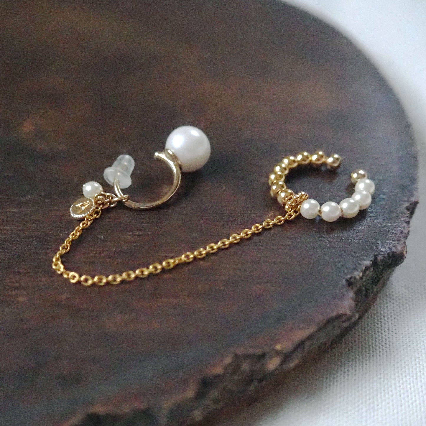 ｜4way｜Pearl x gold twin ear cuff｜Choice of initial charm