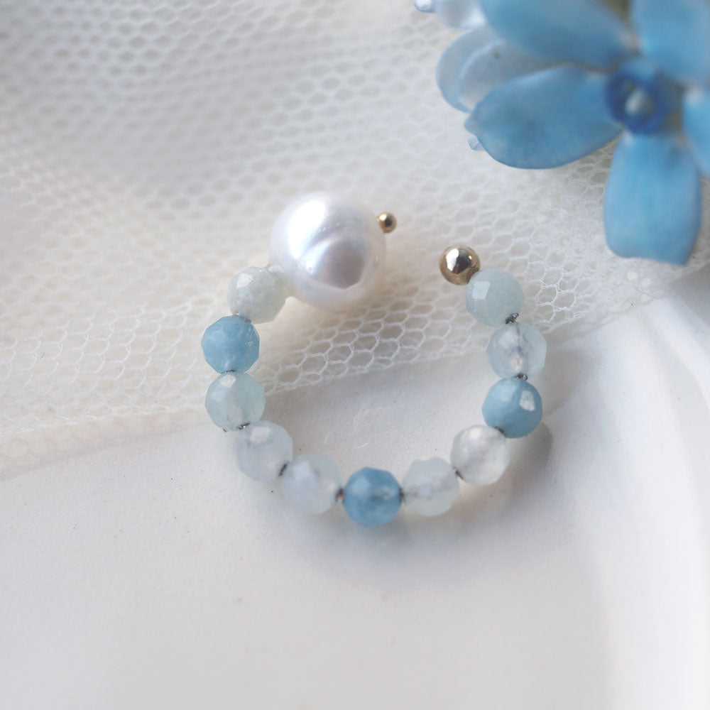 | 2way | Aquamarine x freshwater pearl ring cuff | Ear cuff/ring | March and June birthstones