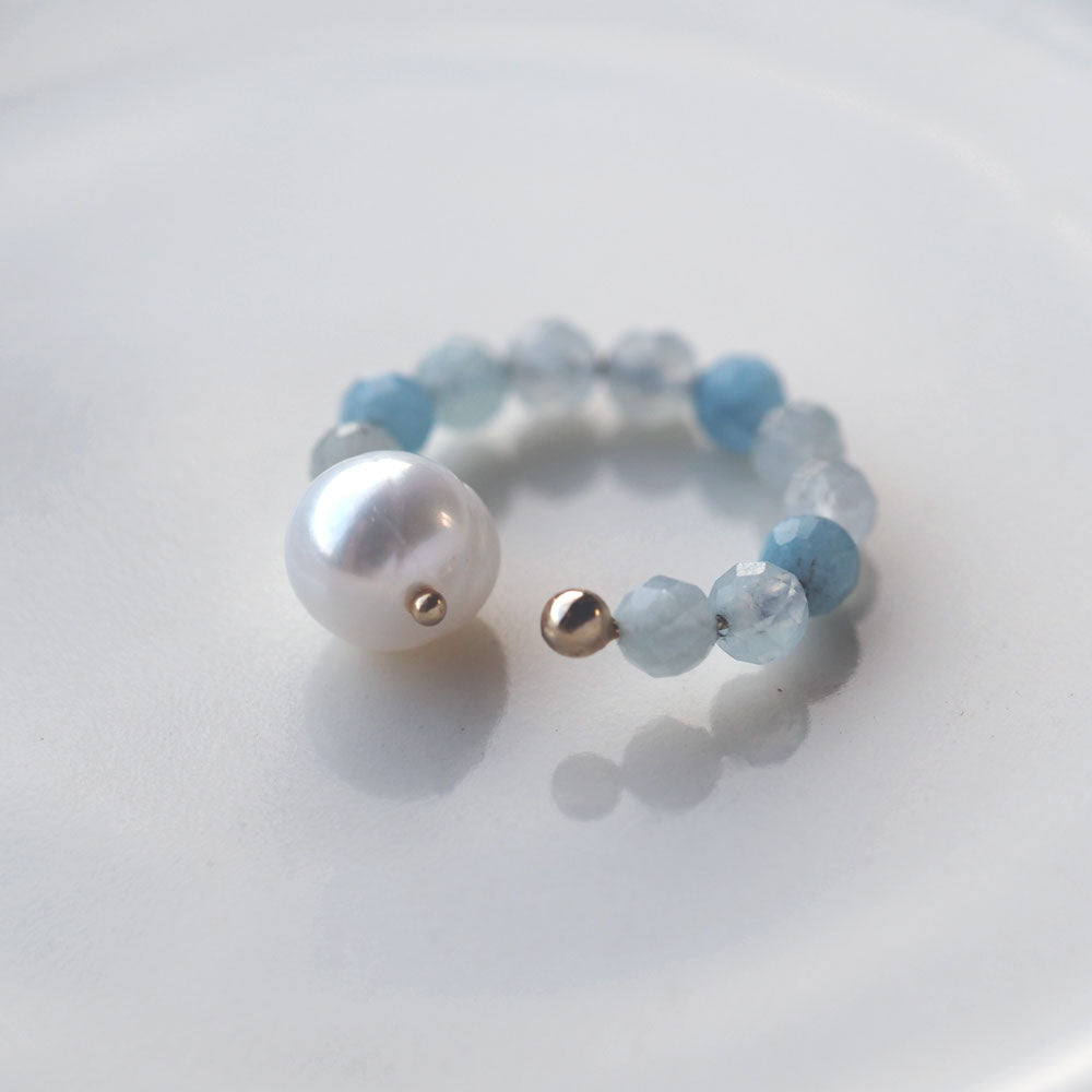 | 2way | Aquamarine x freshwater pearl ring cuff | Ear cuff/ring | March and June birthstones