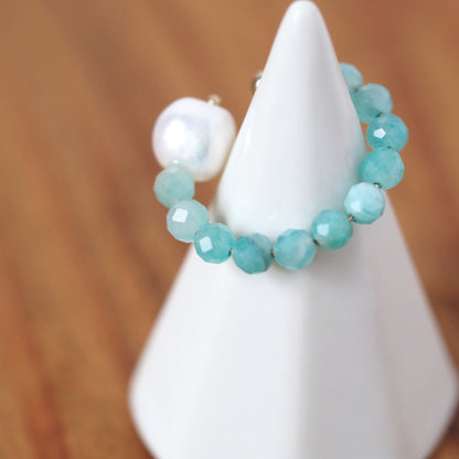 | 2way | Amazonite silica x freshwater pearl ring cuff | Ear cuff/ring