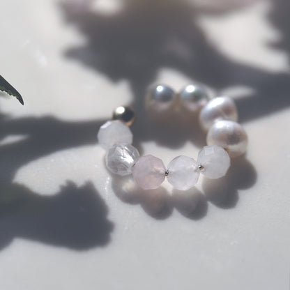 | 2way | Rose quartz x freshwater pearl ear cuff | October and June birthstones