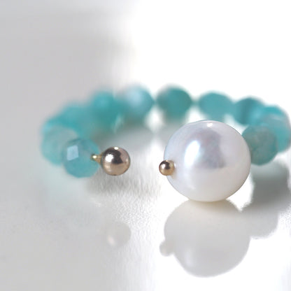 | 2way | Amazonite silica x freshwater pearl ring cuff | Ear cuff/ring