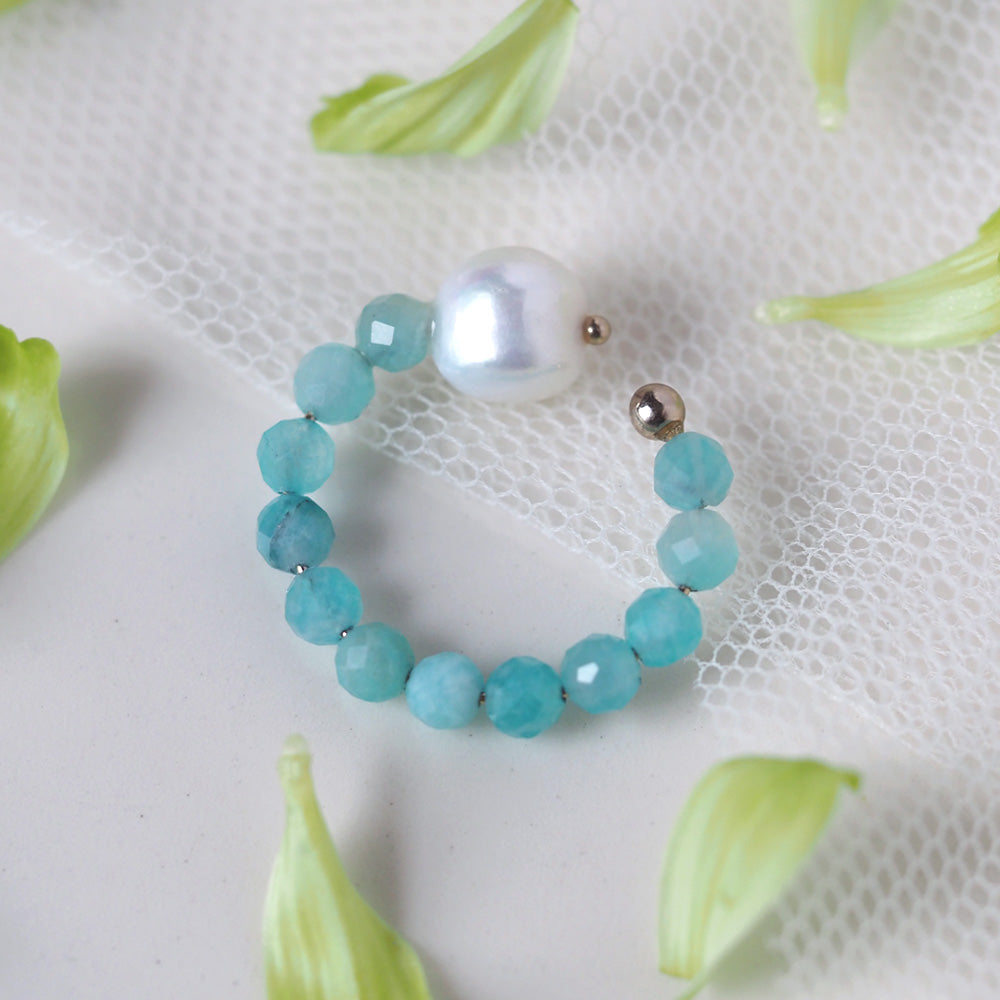 | 2way | Amazonite silica x freshwater pearl ring cuff | Ear cuff/ring