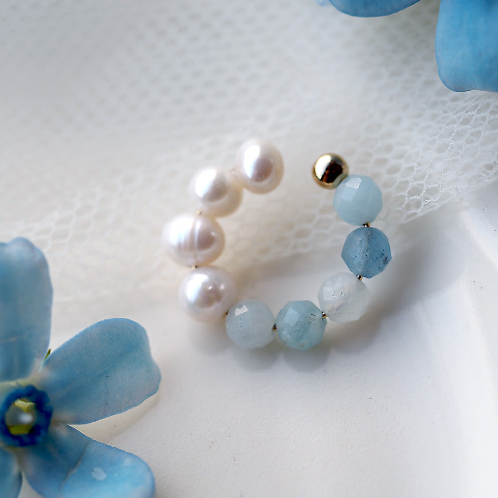 | 2way | Aquamarine x freshwater pearl ear cuff | Copy of March and June birthstones