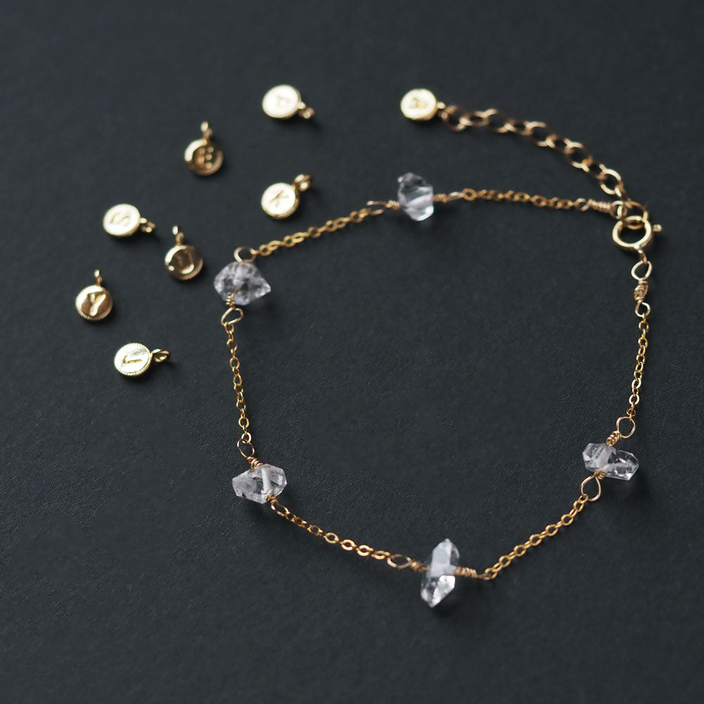 Herkimer Diamond | 14kgf Bracelet | Selectable Initials | Large AAA ~Personalize Crystal