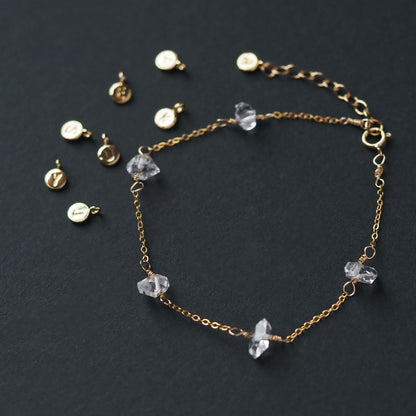 Herkimer Diamond | 14kgf Bracelet | Selectable Initials | Large AAA ~Personalize Crystal