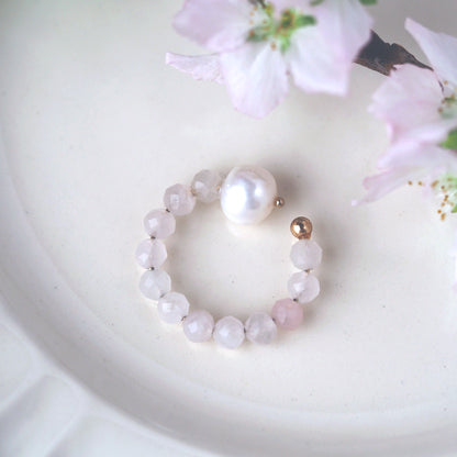 | 2way | Rose quartz x freshwater pearl ring cuff | Ear cuff/ring | October and June birthstones