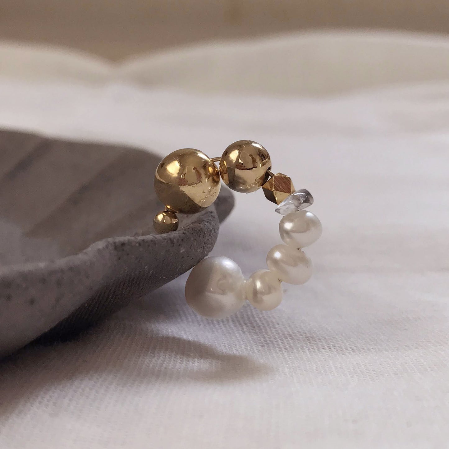 Freshwater pearl and cut bead ear cuff | June birthstone