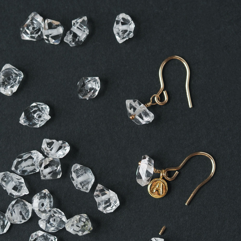 Herkimer Diamond | 14kgf Earrings | Initials of your choice | Large AAA ~Personalize Crystal