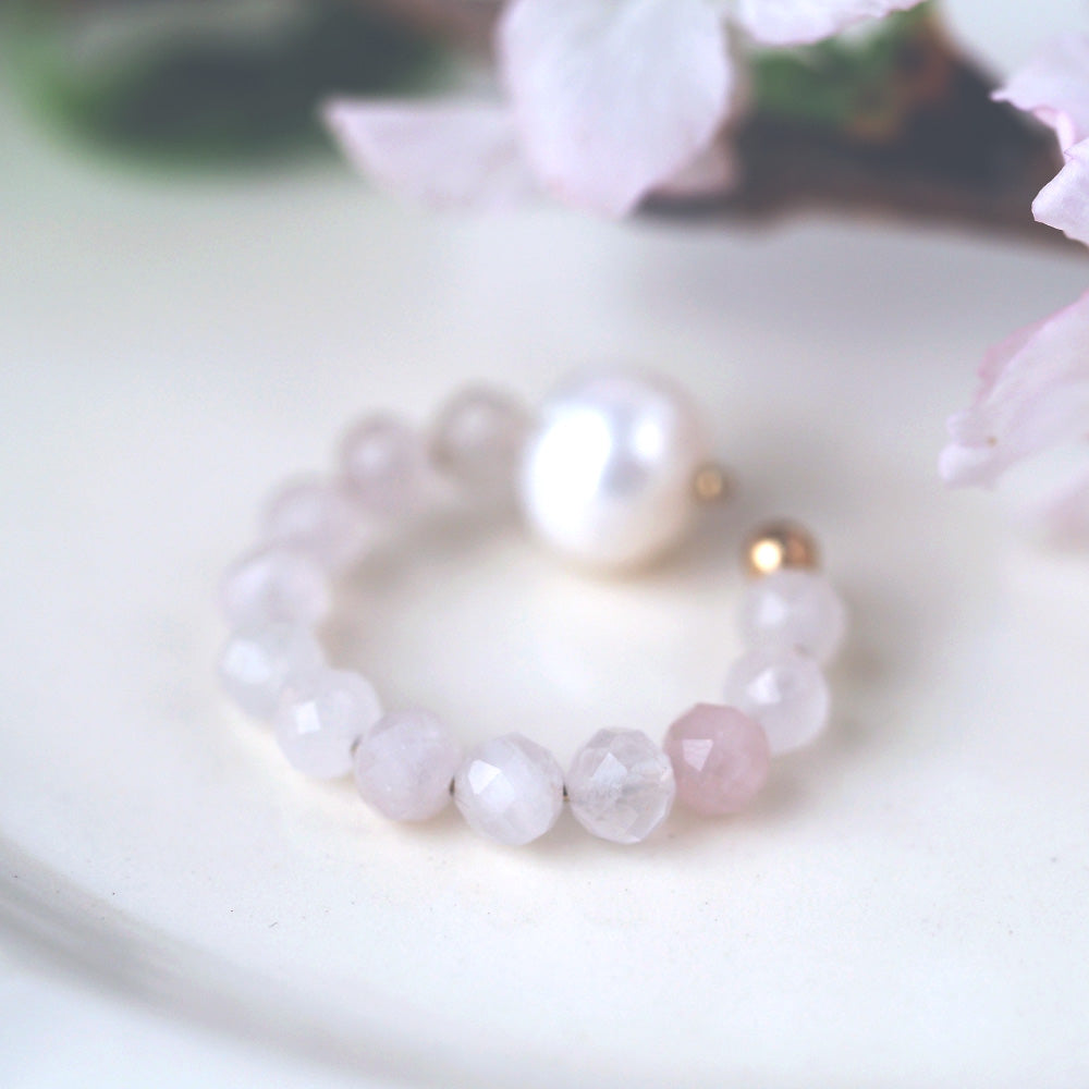 | 2way | Rose quartz x freshwater pearl ring cuff | Ear cuff/ring | October and June birthstones