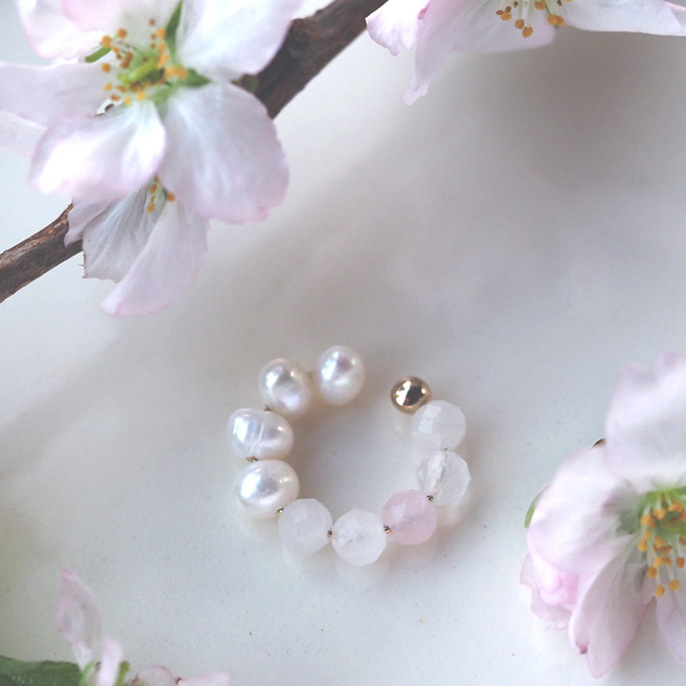 | 2way | Rose quartz x freshwater pearl ear cuff | October and June birthstones