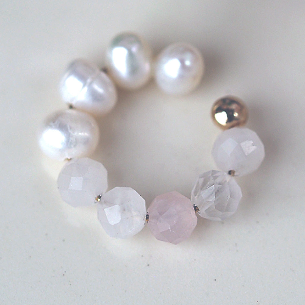 | 2way | Rose quartz x freshwater pearl ear cuff | October and June birthstones