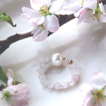 | 2way | Rose quartz x freshwater pearl ring cuff | Ear cuff/ring | October and June birthstones