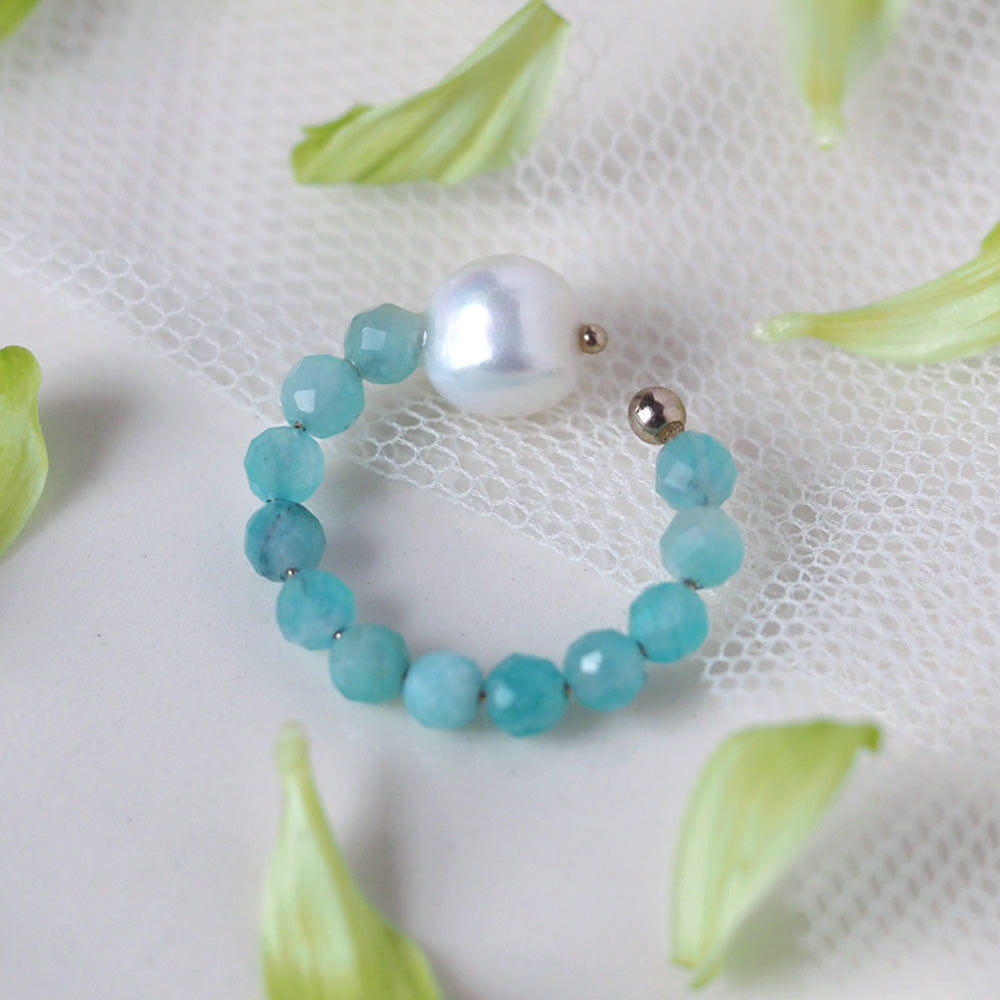 | 2way | Amazonite silica x freshwater pearl ring cuff | Ear cuff/ring