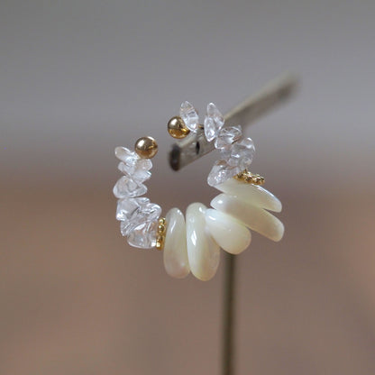 Mother of pearl x natural stone Sazare crystal ear cuff | June birthstone